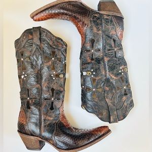 Corral Vintage genuine python women’s cowboy boots rhinestones cutouts 90s